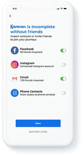 Karavan social networking app screen